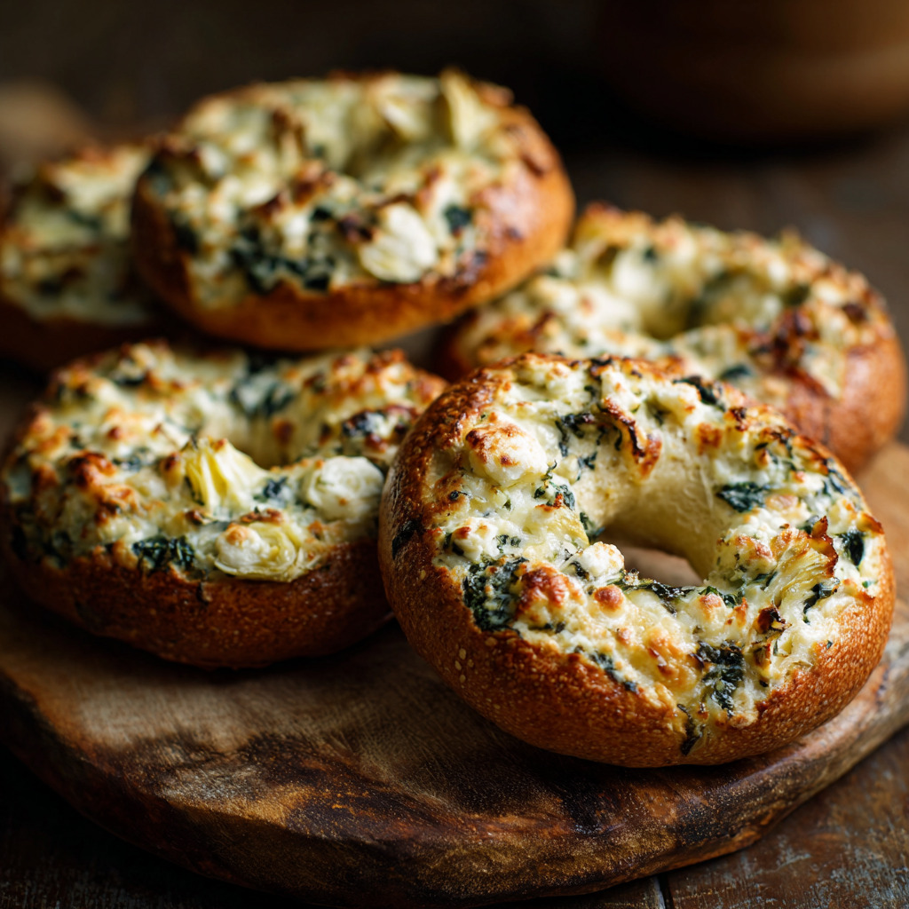 Cheesy Spinach‑Artichoke Bagels