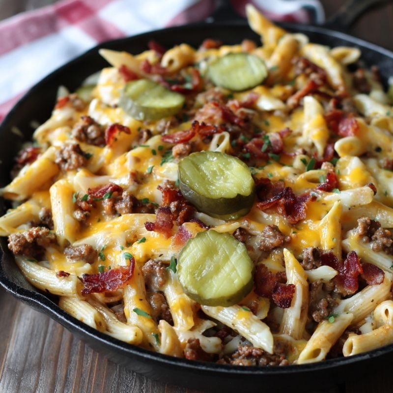 Ultimate Loaded Bacon Cheeseburger Alfredo Pasta