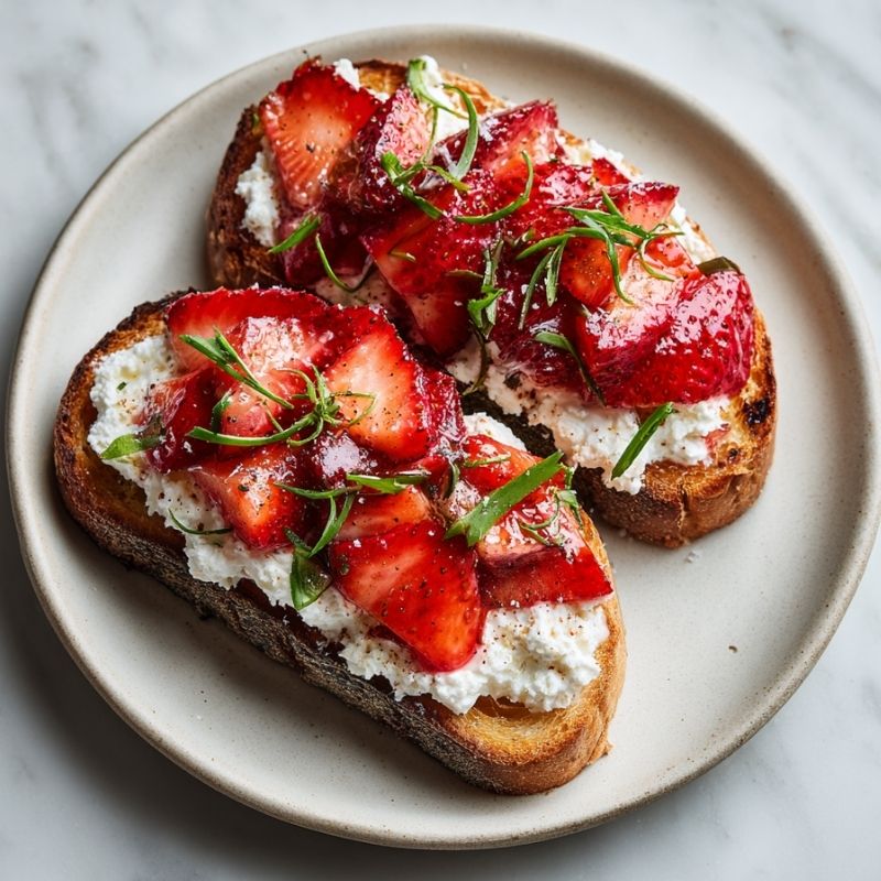 Sweet Roasted Strawberry Whipped Ricotta Toast
