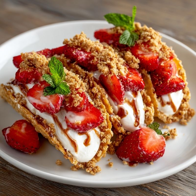 Dreamy Strawberry Crunch Cheesecake Tacos