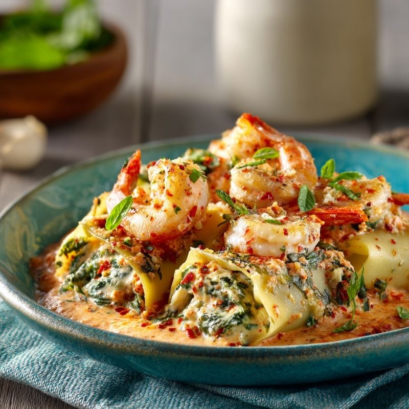 Easiest Shrimp And Spinach Stuffed Pasta Rolls With Roasted Red Pepper Cream - PP26 Thumb Easiest Shrimp And Spinach Stuffed Pasta Rolls