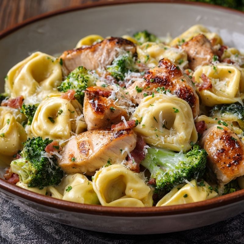 Indulgent Garlic Parmesan Tortellini With Chicken And Broccoli