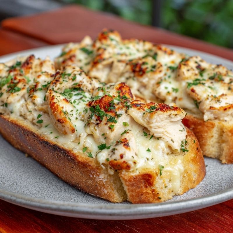 Hearty Chicken Alfredo Garlic Bread