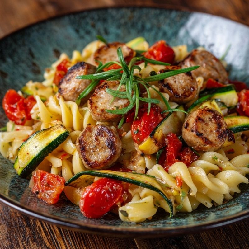 Zesty Chicken Sausages With Zucchini, Tomatoes, And Pasta - PP51 Thumb Zesty Chicken Sausages With Zucchini Tomatoes And Pasta