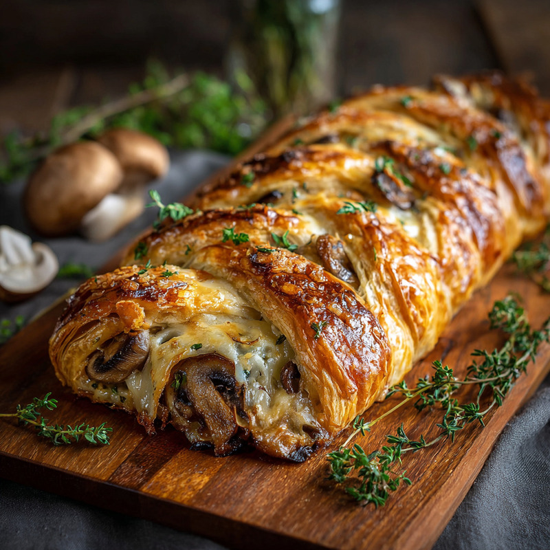 Decadent Mushroom and Gruyère Puff Pastry Braid