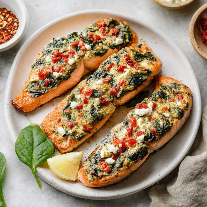 Mouthwatering Salmon With Spinach And Feta