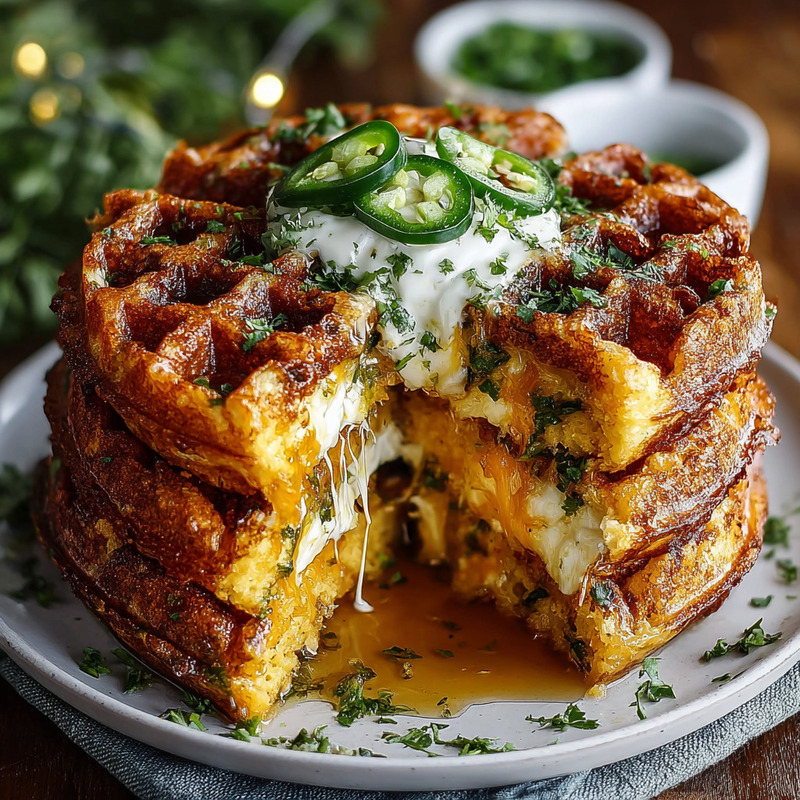 Easy Cheddar Jalapeño Cornbread Waffles