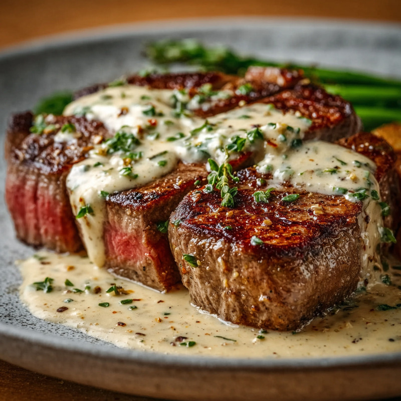 Mouthwatering Steak With Creamy Garlic Sauce