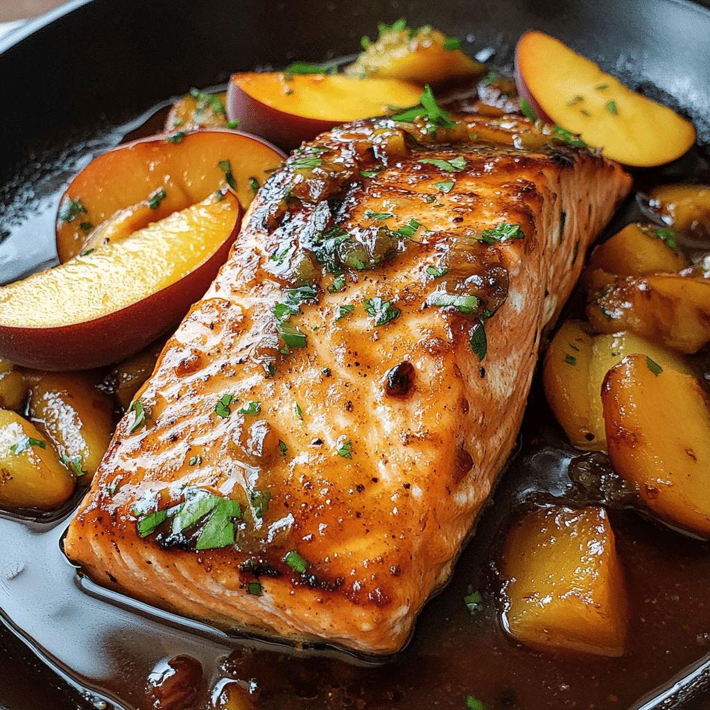 Savory Bourbon Peach Roasted Salmon