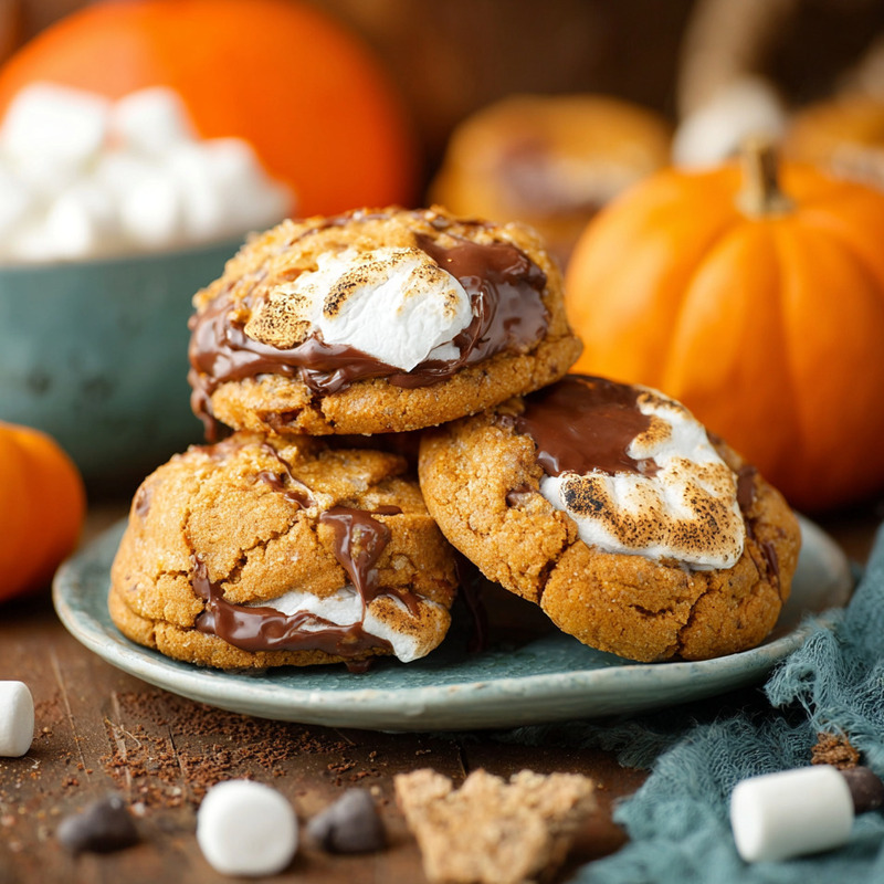 Festive Pumpkin Smores Cookies