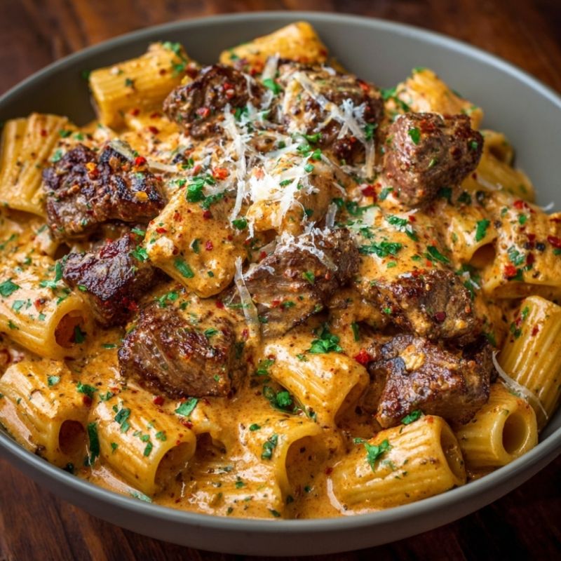 Comforting Cajun Steak Tips In Cheesy Rigatoni Parmesan Sauce - PP84 Thumb Easy Blackened Salmon Stuffed With Spinach And Parmesan Sauce