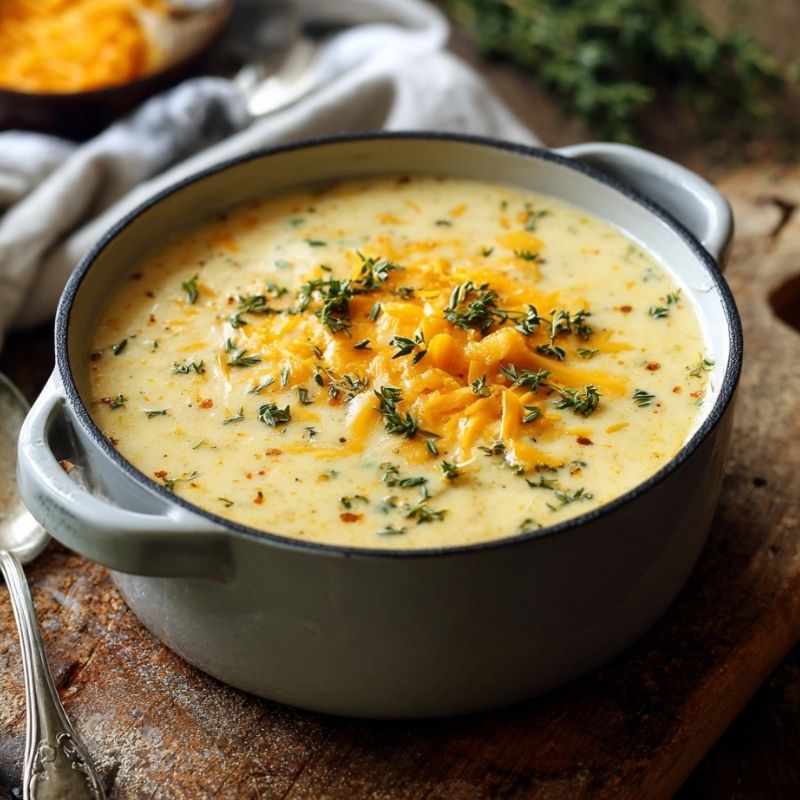 Rich Cheddar Garlic Herb Potato Soup