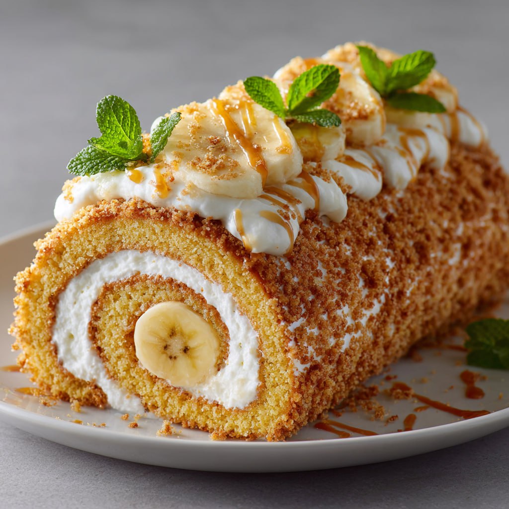 Tender Banana Cake Roll Cream Cheese
