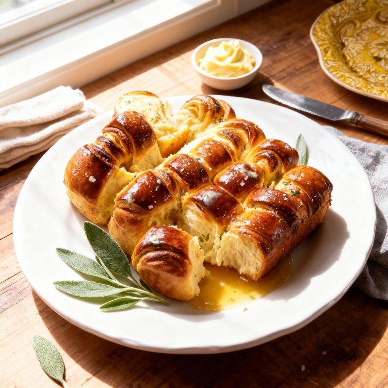 Fluffy Salted Sage Honey Butter Brioche Rolls