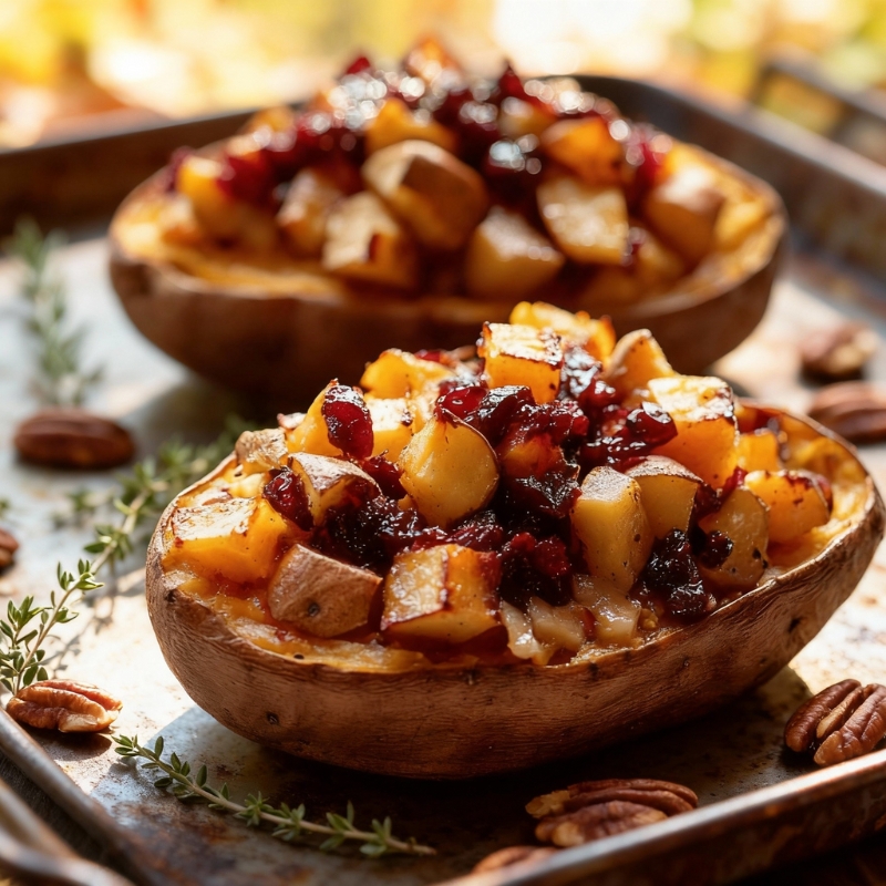Hearty Cranberry Apple Twice Baked Sweet Potatoes