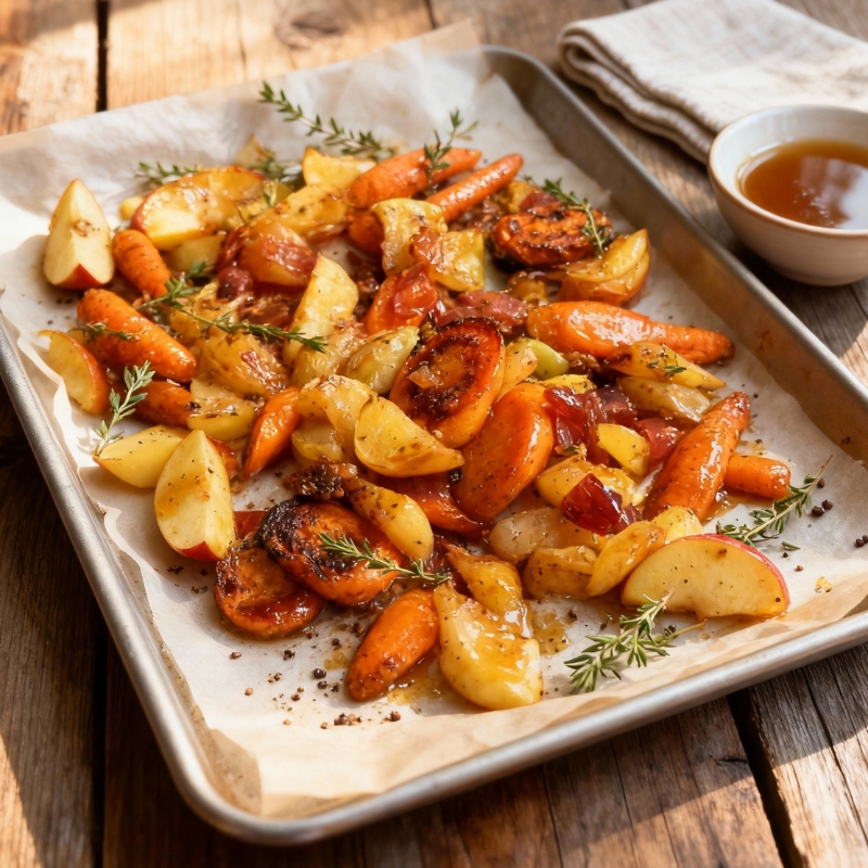 Flavorful Maple Dijon Roasted Carrots And Apples