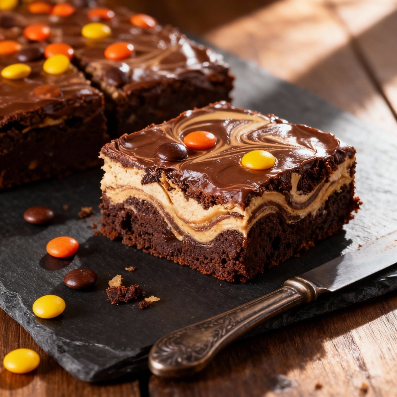 Rich Reeses Pieces Peanut Butter Brownies