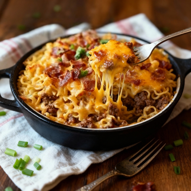 Irresistible Bacon Cheeseburger Ramen Noodle Bake - PP368 Thumb Irresistible Bacon Cheeseburger Ramen Noodle Bake