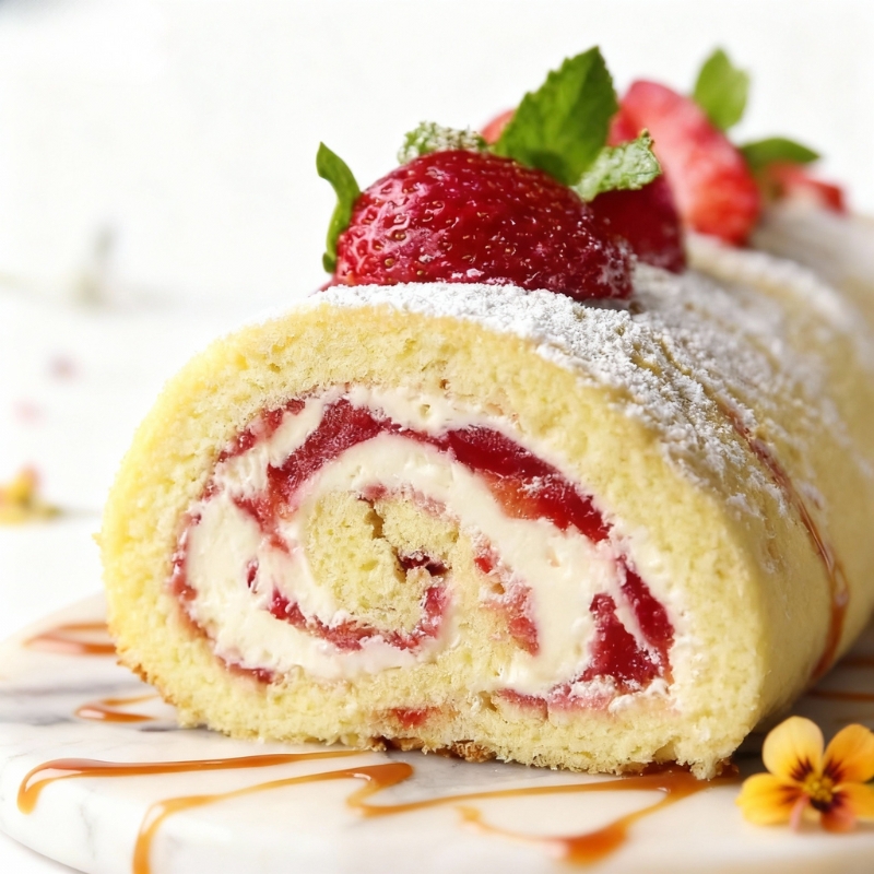 Luscious Strawberry Cheesecake Roll