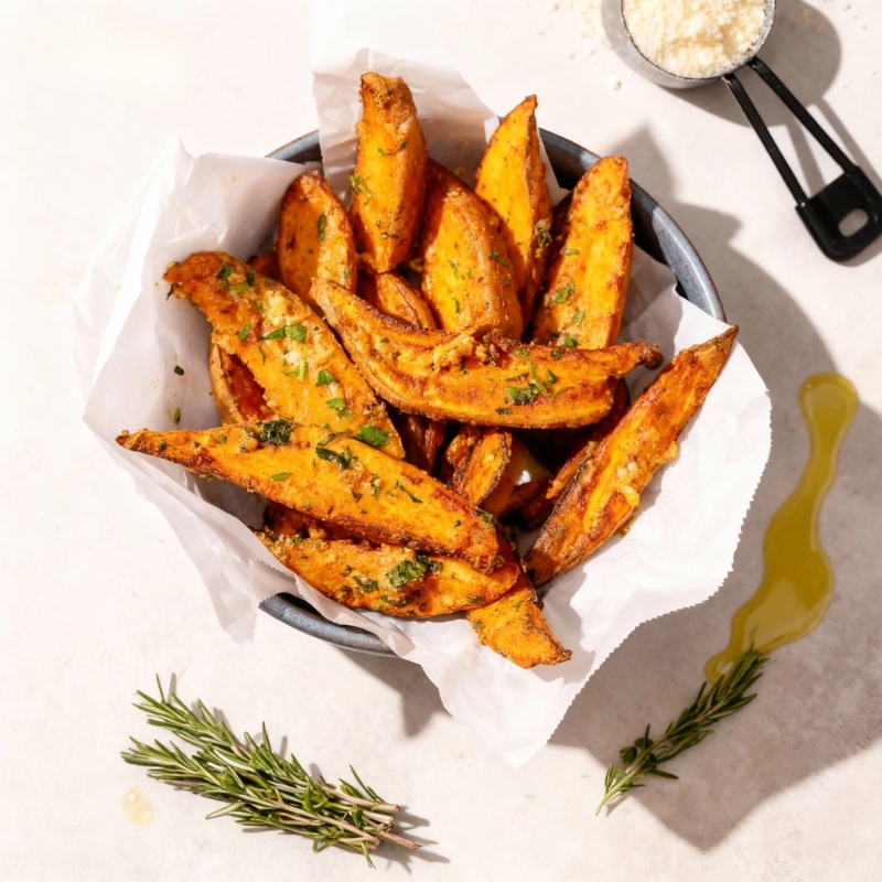 Perfectly Seasoned Garlic Parmesan Sweet Potato Wedges