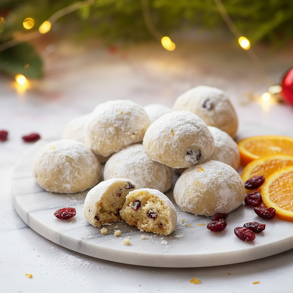 Buttery Cranberry Orange Snowball Cookies