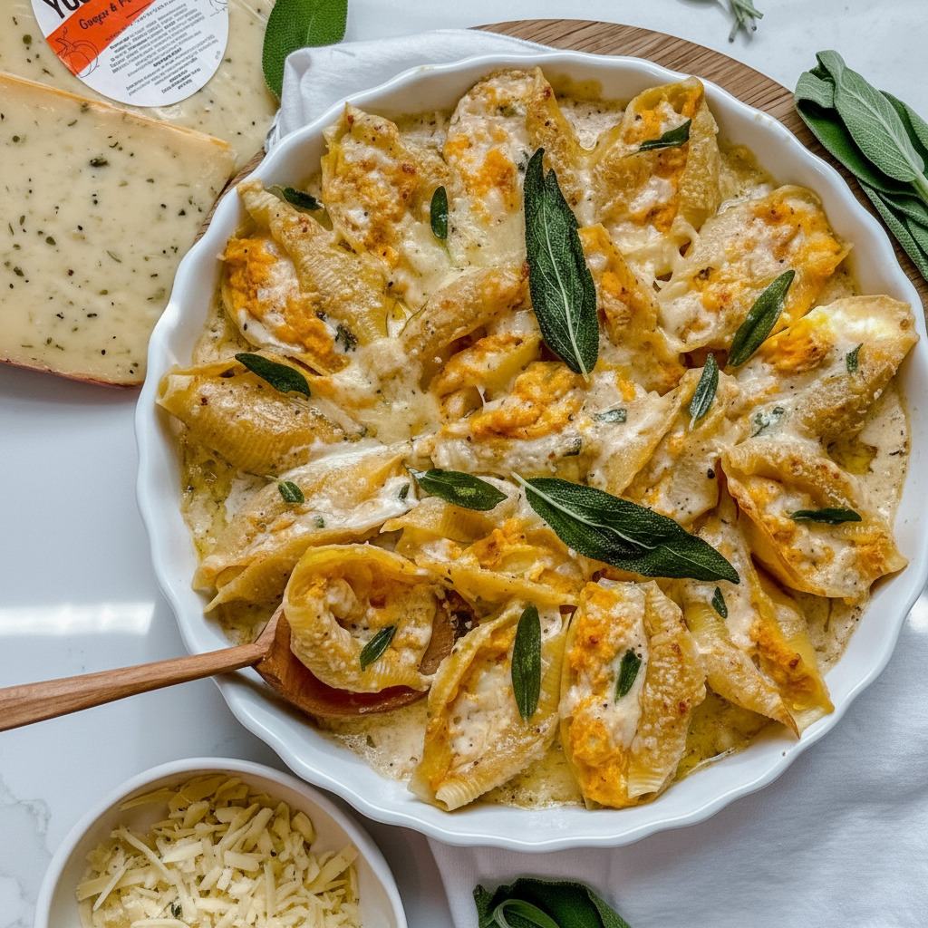 Hearty Pumpkin Gouda Stuffed Shells With Alfredo Sauce