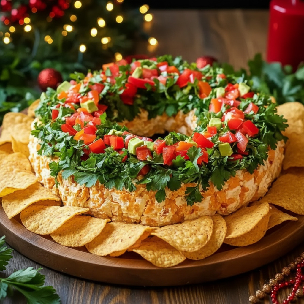 Crowd Pleasing Christmas Taco Cheese Ball Wreath