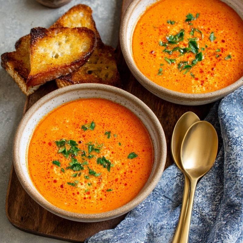 Silky Roasted Red Pepper Gouda Soup