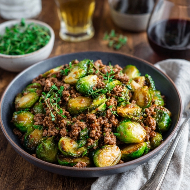 Healthy Ground Beef and Brussels Sprouts