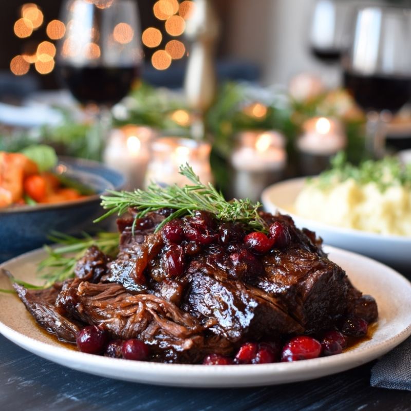 Lusciously Slow-Braised Beef Roast With Cranberry Balsamic Glaze