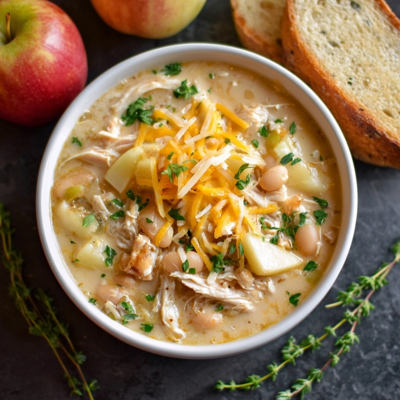 Cozy White Cheddar Apple Chicken Chili