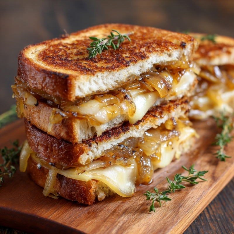 Golden Pear And Apple Grilled Cheese With Caramelized Onions