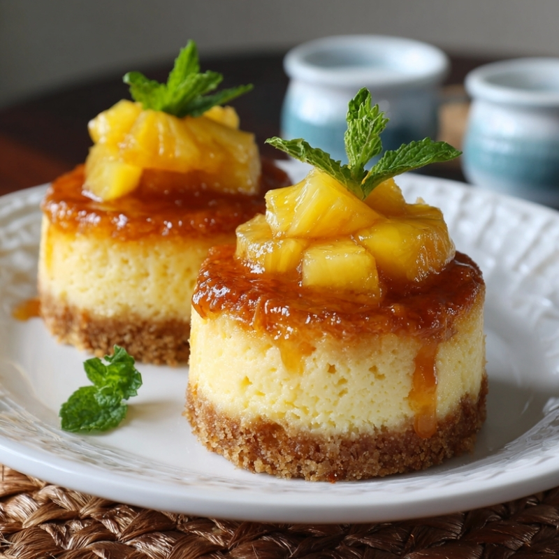Golden Mini Pineapple Upside-Down Cheesecakes