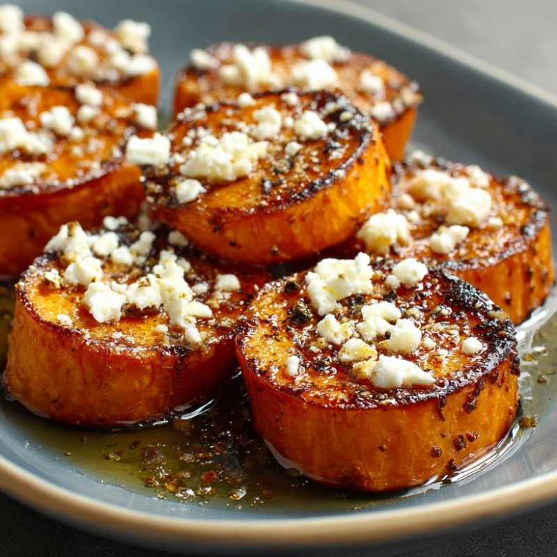 Roasted Sweet Potato Rounds With Honey And Feta