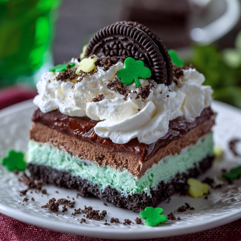 Creamy Shamrock Lasagna (No-Bake Mint Chocolate Layered Dessert) - PP614 Thumb Easy Shamrock Lasagna