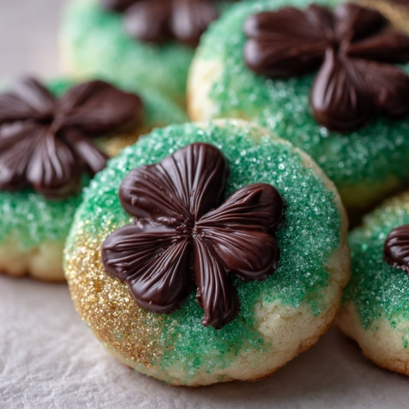 Green And Gold Sugar Cookies With Chocolate Clovers